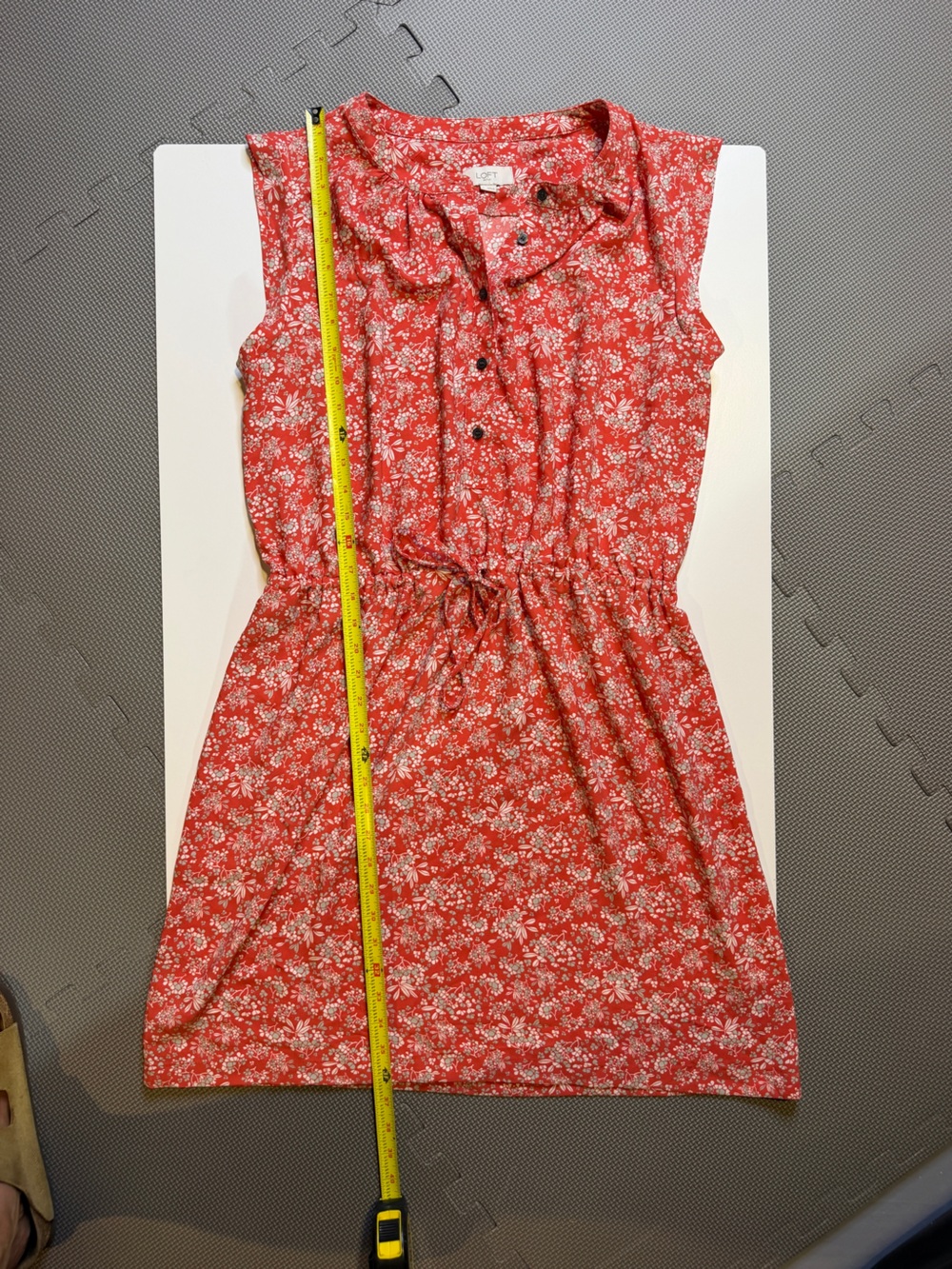 LOFT Red Floral Drawstring Midi Dress